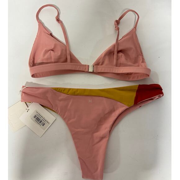NWT Lisell Hiller Caro Reversible Triangle Bikini Top & Bottom Set Peach Large - Picture 7 of 9